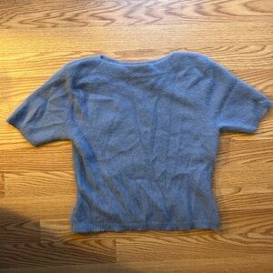 Vintage Lucidity Angora Rabbit Hair Short Sleeve Sweater Women Large Blue